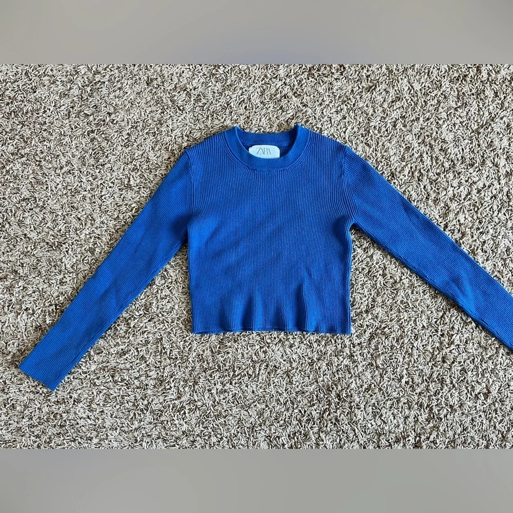 Zara Kids ribbed-knit cropped sweater blue - Picture 7 of 7